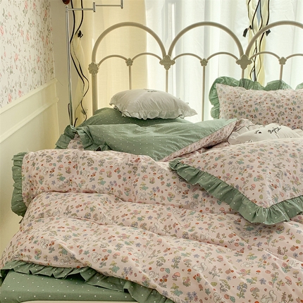 91家纺网 家纺一手货源 找家纺 （总）昔可家纺 韩版对折褶皱花边全棉四件套ok