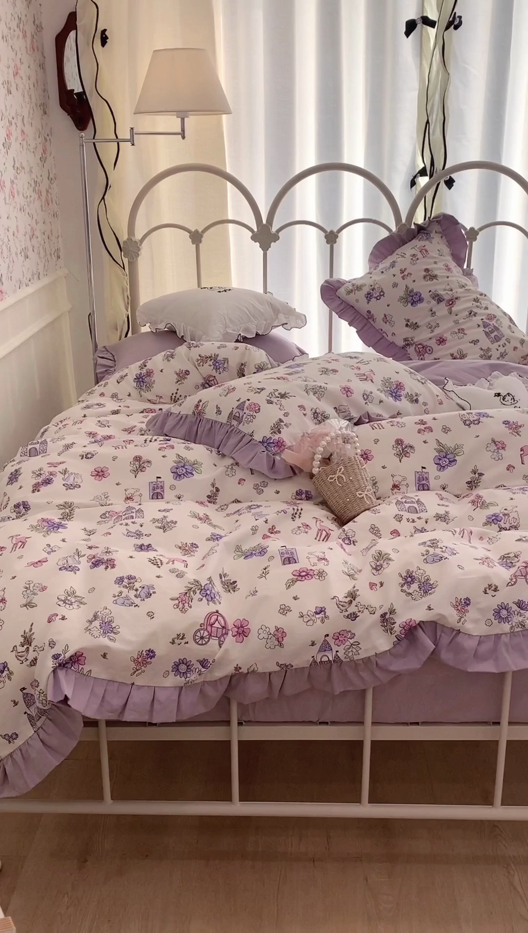 91家纺网 家纺一手货源 找家纺 昔可家纺 韩版对折褶皱花边全棉四件套ok 城堡鹿