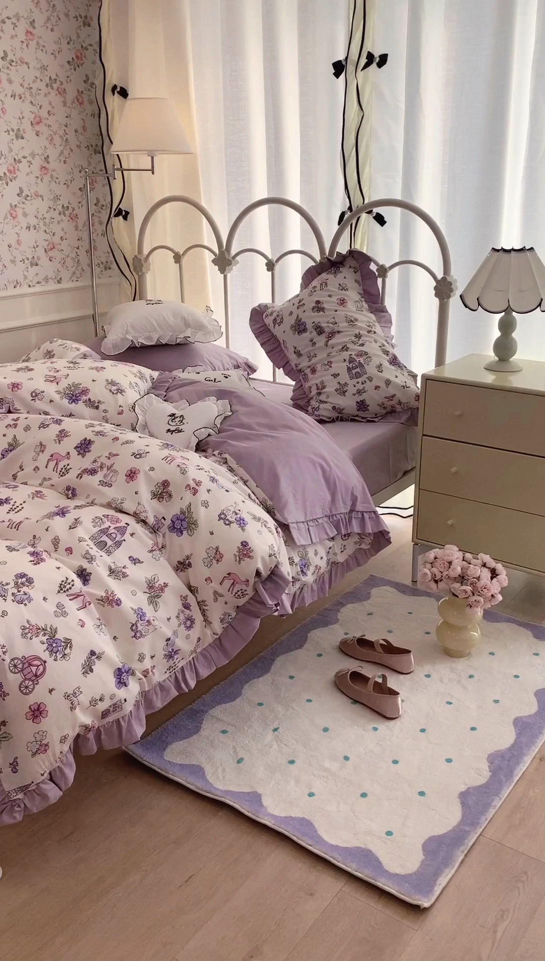 91家纺网 家纺一手货源 找家纺 昔可家纺 韩版对折褶皱花边全棉四件套ok 香草甜心紫