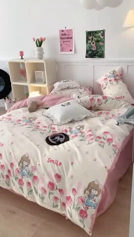 91家纺网 家纺一手货源 找家纺 昔可家纺 2023新款全棉四件套-甜美春日ok 芍药女孩