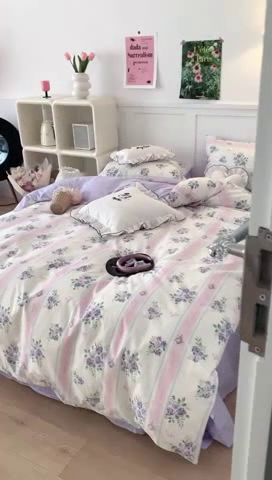 91家纺网 家纺一手货源 找家纺 昔可家纺 2023新款全棉四件套-甜美春日ok 落樱紫花
