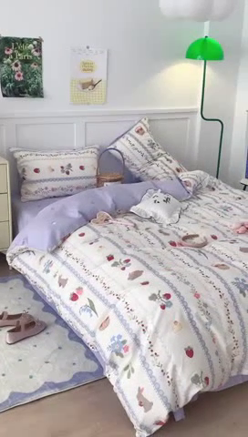 91家纺网 家纺一手货源 找家纺 昔可家纺 2023新款全棉四件套-甜美春日ok 蕾丝花边兔