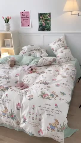 91家纺网 家纺一手货源 找家纺 昔可家纺 2023新款全棉四件套-甜美春日ok 春日采花小兔
