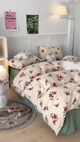 91家纺网 家纺一手货源 找家纺 昔可家纺 2023新款全棉四件套-甜美春日ok 古着复古花