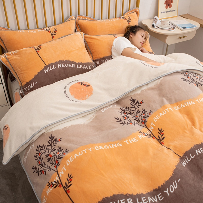 91家纺网 家纺一手货源 找家纺 登登家纺 加厚印花牛奶金貂法莱宝宝绒四件套  挪威之森