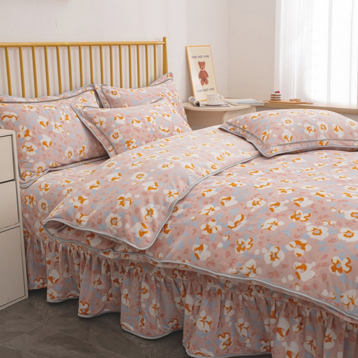 91家纺网 家纺一手货源 找家纺 登登家纺 加厚印花牛奶金貂法莱宝宝绒四件套  繁花似锦