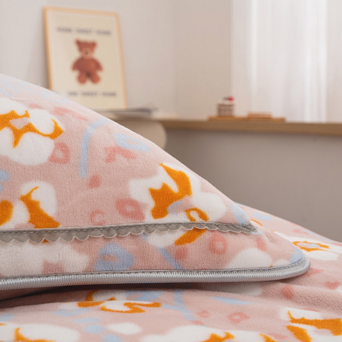 91家纺网 家纺一手货源 找家纺 登登家纺 加厚印花牛奶金貂法莱宝宝绒四件套  繁花似锦