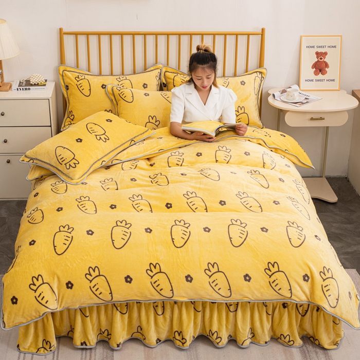 91家纺网 家纺一手货源 找家纺 登登家纺 加厚印花牛奶金貂法莱宝宝绒四件套  保卫萝卜