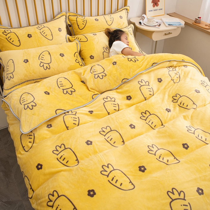 91家纺网 家纺一手货源 找家纺 登登家纺 加厚印花牛奶金貂法莱宝宝绒四件套  保卫萝卜