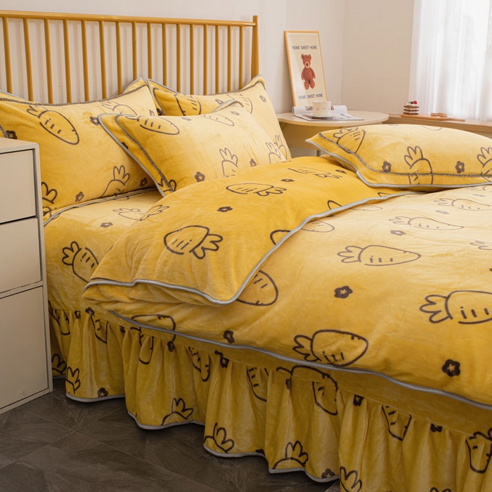 91家纺网 家纺一手货源 找家纺 登登家纺 加厚印花牛奶金貂法莱宝宝绒四件套  保卫萝卜