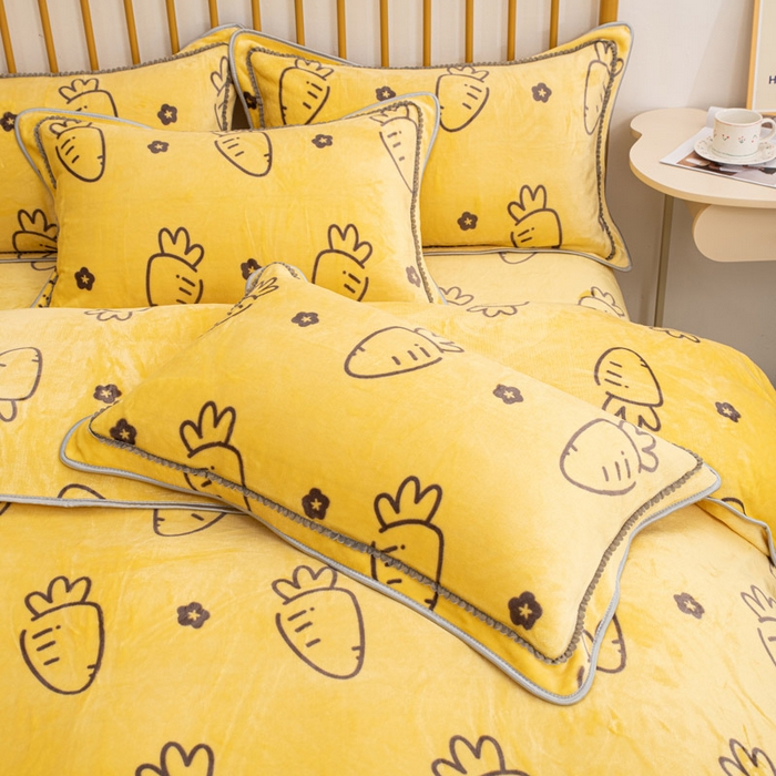 91家纺网 家纺一手货源 找家纺 登登家纺 加厚印花牛奶金貂法莱宝宝绒四件套  保卫萝卜