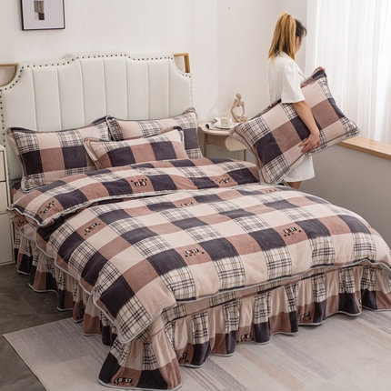 登登家纺 加厚印花牛奶金貂法莱宝宝绒四件套 巴塞罗那