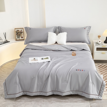 CINNY馨宜2023新款A类抗菌60S长绒棉绣花大豆全棉夏凉被空调被月光灰