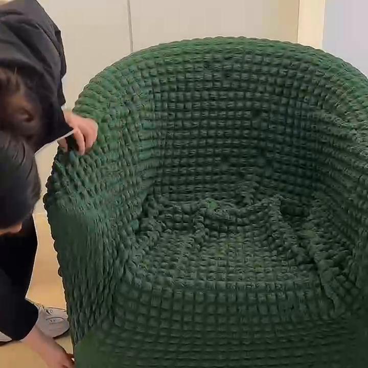 91家纺网 家纺一手货源 找家纺 启博家纺 2023新款泡泡纱弹力半圆形沙发套 橄榄绿