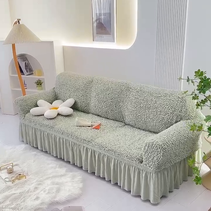 91家纺网 家纺一手货源 找家纺 启博家纺 2023新款奶油云纱纱沙发套 云曼-薄荷绿