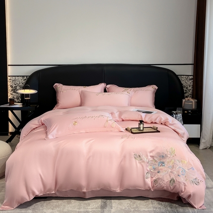 91家纺网 家纺一手货源 找家纺 （总）爱家 2023新款超柔雪莲天丝刺绣四件套-花开半夏系列