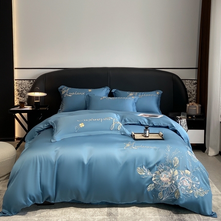 91家纺网 家纺一手货源 找家纺 （总）爱家 2023新款超柔雪莲天丝刺绣四件套-花开半夏系列