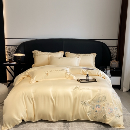 91家纺网 家纺一手货源 找家纺 （总）爱家 2023新款超柔雪莲天丝刺绣四件套-花开半夏系列