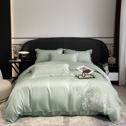 91家纺网 家纺一手货源 找家纺 （总）爱家 2023新款超柔雪莲天丝刺绣四件套-花开半夏系列