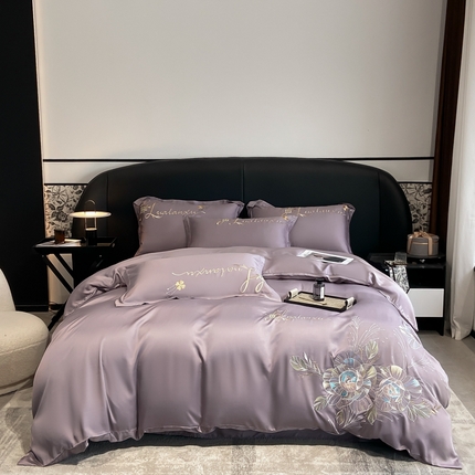 91家纺网 家纺一手货源 找家纺 （总）爱家 2023新款超柔雪莲天丝刺绣四件套-花开半夏系列