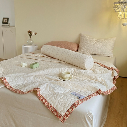 网客家纺 2024新款全棉绗缝夏被床盖三件套 熊熊白