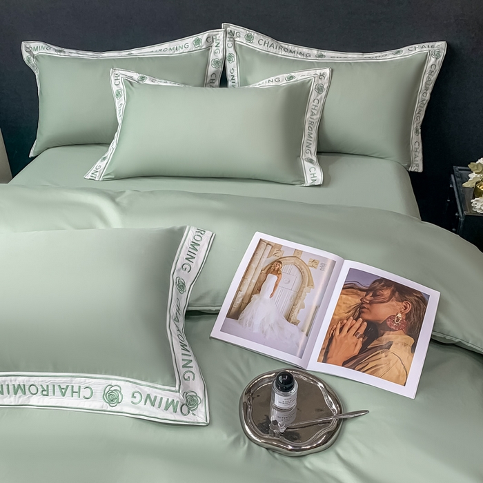 91家纺网 家纺一手货源 找家纺 （总）梧桐家居 2023新款13372全棉刺绣宽边四件套-秀色系列