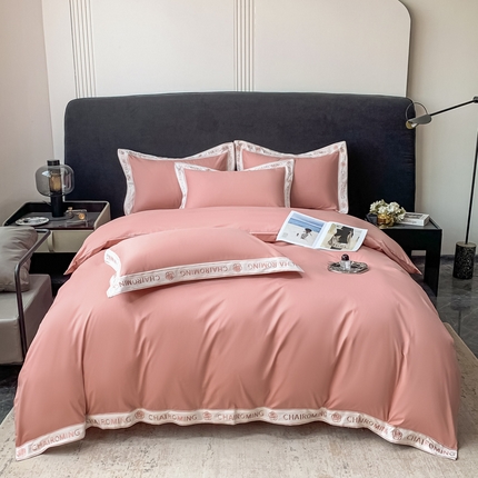 梧桐家居 2023新款13372全棉刺绣宽边四件套-秀色系列 豆沙