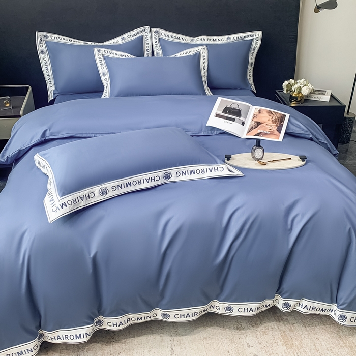 91家纺网 家纺一手货源 找家纺 梧桐家居 2023新款13372全棉刺绣宽边四件套-秀色系列 皇家蓝