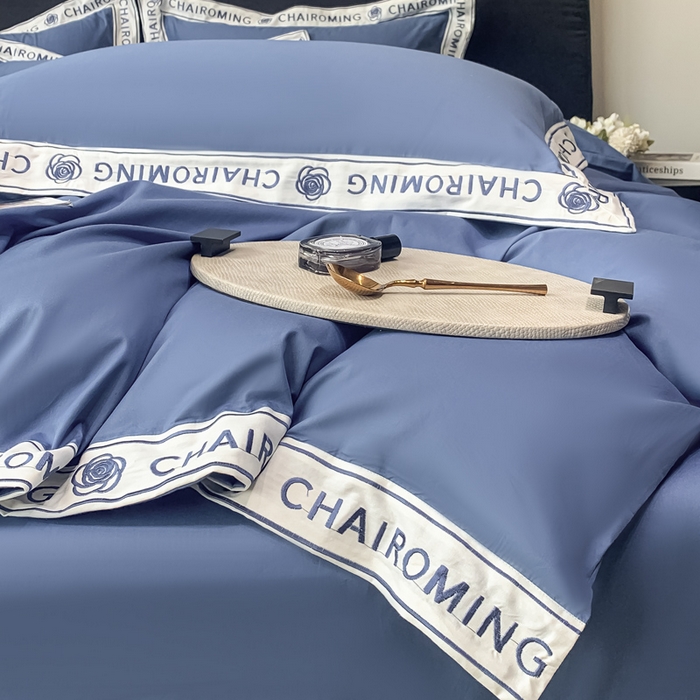 91家纺网 家纺一手货源 找家纺 梧桐家居 2023新款13372全棉刺绣宽边四件套-秀色系列 皇家蓝