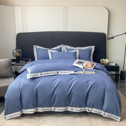 梧桐家居 2023新款13372全棉刺绣宽边四件套-秀色系列 皇家蓝