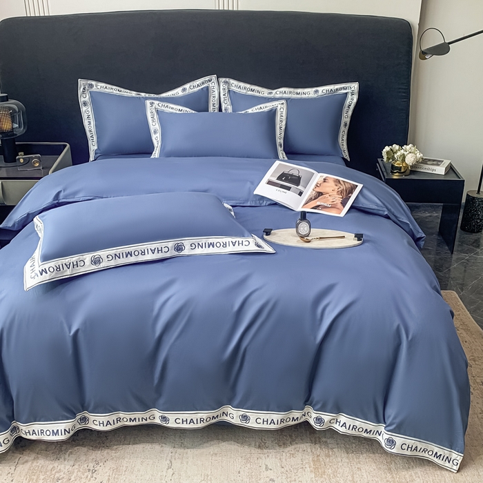 91家纺网 家纺一手货源 找家纺 梧桐家居 2023新款13372全棉刺绣宽边四件套-秀色系列 皇家蓝