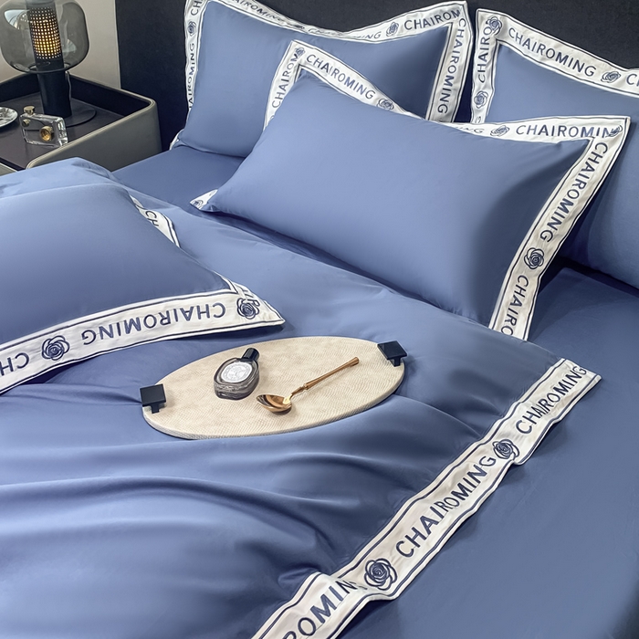 91家纺网 家纺一手货源 找家纺 梧桐家居 2023新款13372全棉刺绣宽边四件套-秀色系列 皇家蓝