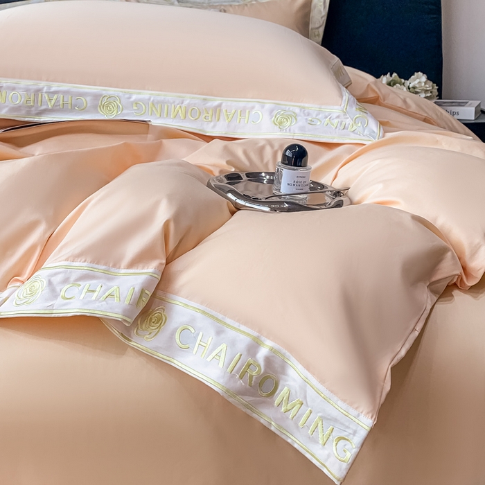 91家纺网 家纺一手货源 找家纺 梧桐家居 2023新款13372全棉刺绣宽边四件套-秀色系列 香槟金