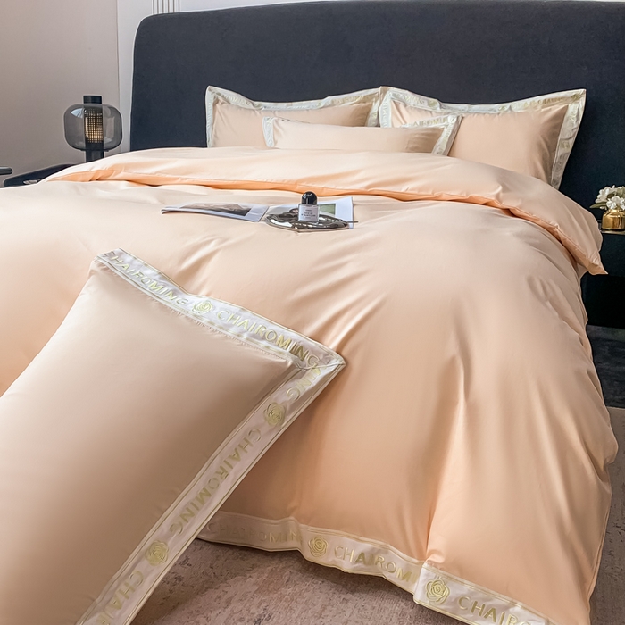 91家纺网 家纺一手货源 找家纺 梧桐家居 2023新款13372全棉刺绣宽边四件套-秀色系列 香槟金