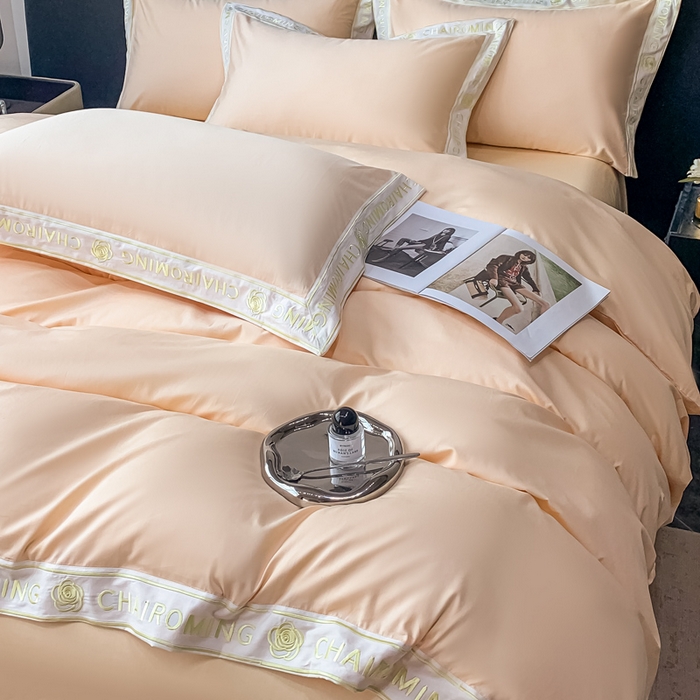 91家纺网 家纺一手货源 找家纺 梧桐家居 2023新款13372全棉刺绣宽边四件套-秀色系列 香槟金