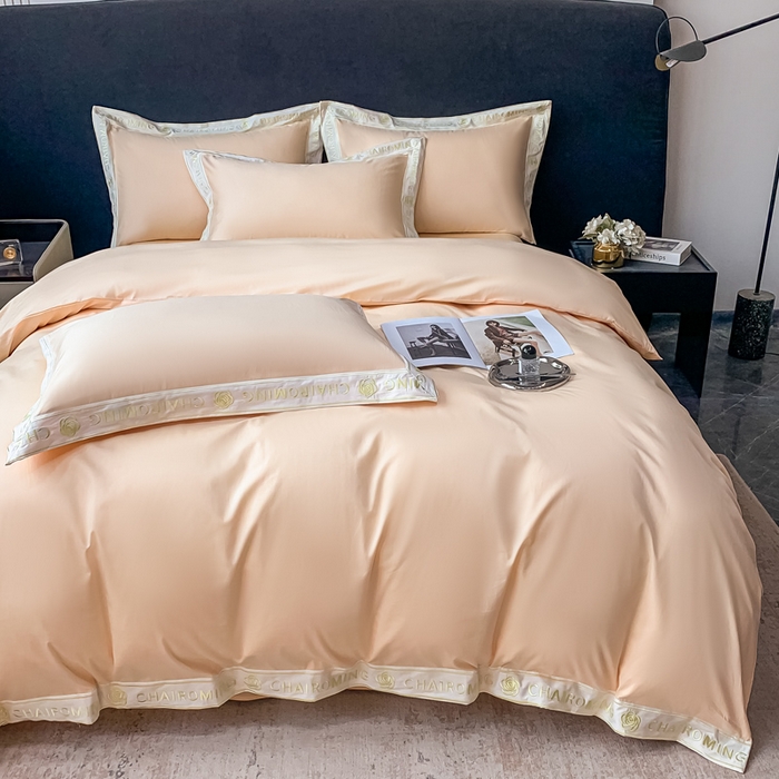 91家纺网 家纺一手货源 找家纺 梧桐家居 2023新款13372全棉刺绣宽边四件套-秀色系列 香槟金