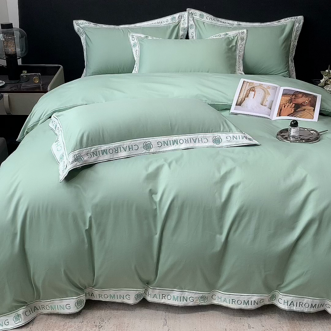 91家纺网 家纺一手货源 找家纺 （总）梧桐家居 2023新款13372全棉刺绣宽边四件套-秀色系列