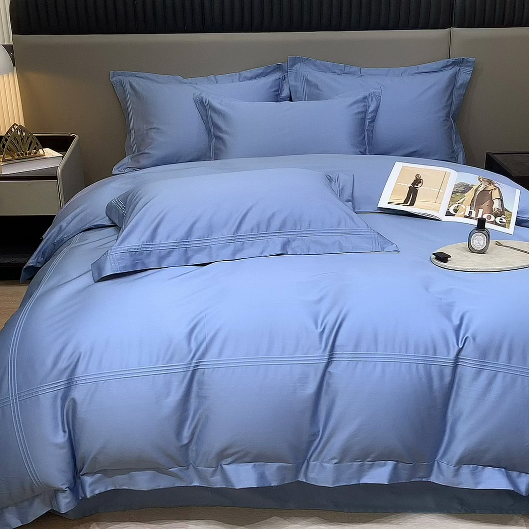 91家纺网 家纺一手货源 找家纺 梧桐家居 2023新款13372全棉刺绣宽边四件套-秀色系列 皇家蓝