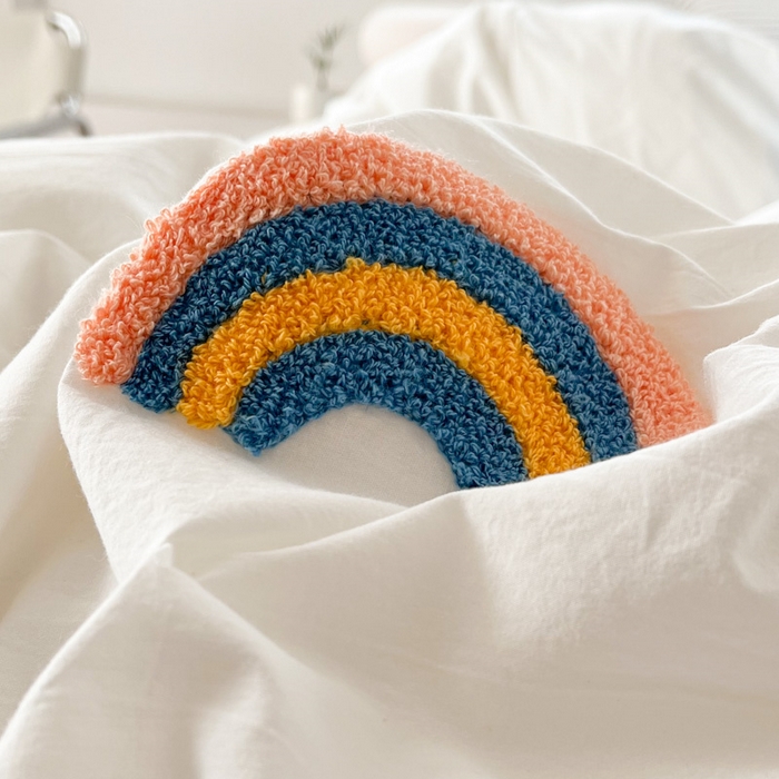 91家纺网 家纺一手货源 找家纺 慕尚家纺 2025新款全棉水洗棉毛巾绣四件套 彩虹--白蓝