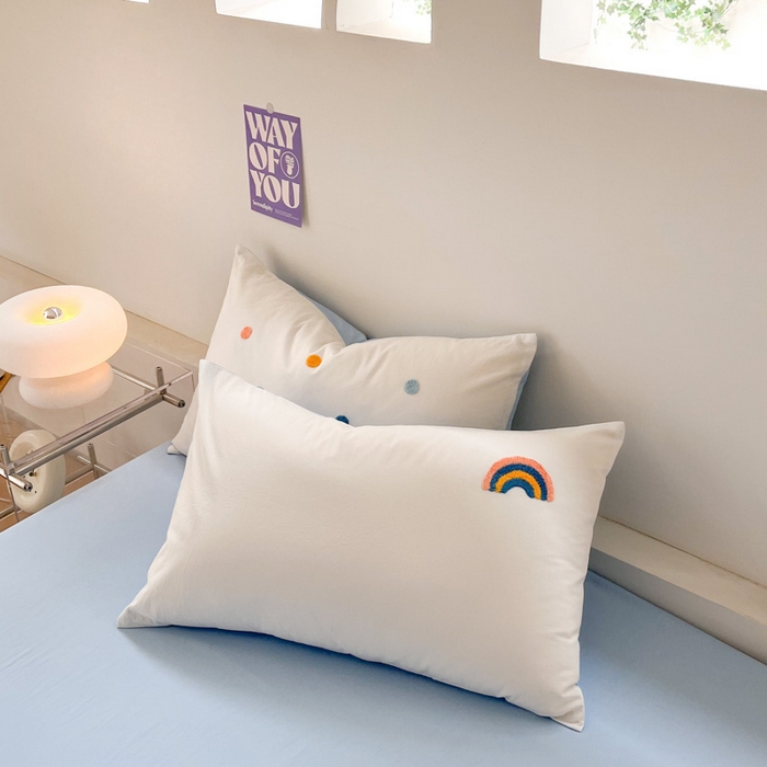 91家纺网 家纺一手货源 找家纺 慕尚家纺 2025新款全棉水洗棉毛巾绣四件套 彩虹--白蓝