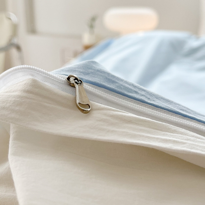 91家纺网 家纺一手货源 找家纺 慕尚家纺 2025新款全棉水洗棉毛巾绣四件套 彩虹-蓝白