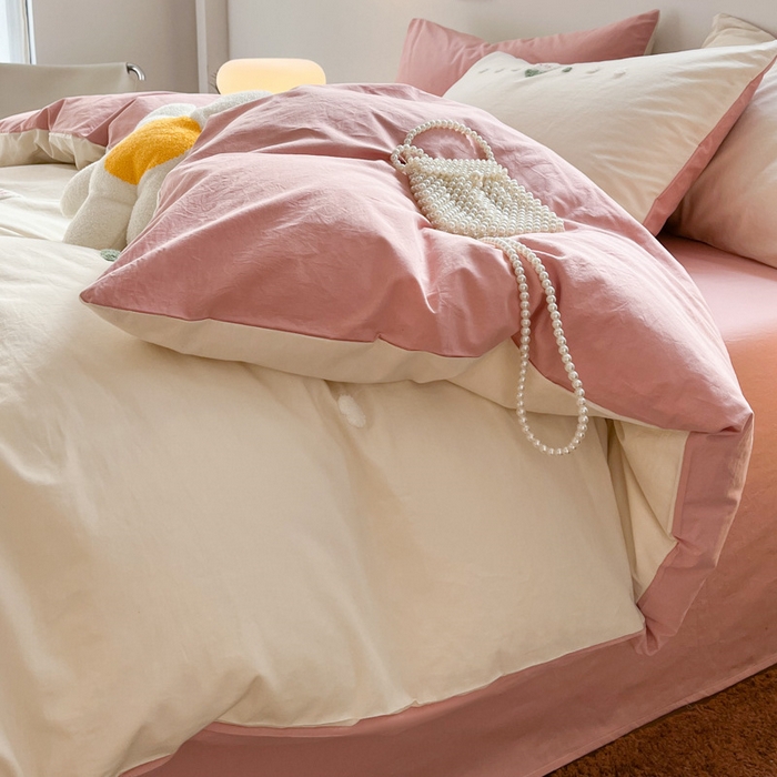 91家纺网 家纺一手货源 找家纺 慕尚家纺 2025新款全棉水洗棉毛巾绣四件套 郁金香-白粉