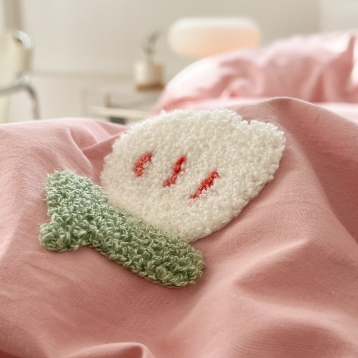 91家纺网 家纺一手货源 找家纺 慕尚家纺 2025新款全棉水洗棉毛巾绣四件套 郁金香-粉米