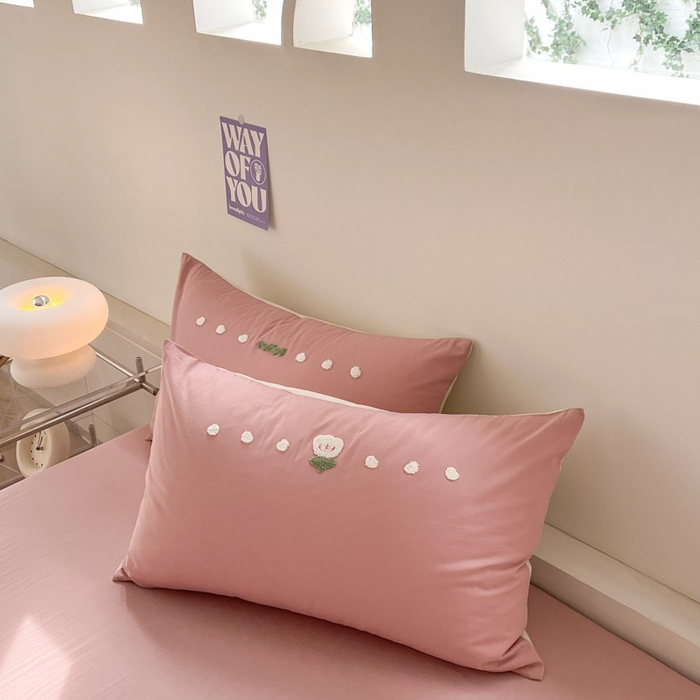 91家纺网 家纺一手货源 找家纺 慕尚家纺 2025新款全棉水洗棉毛巾绣四件套 郁金香-粉米