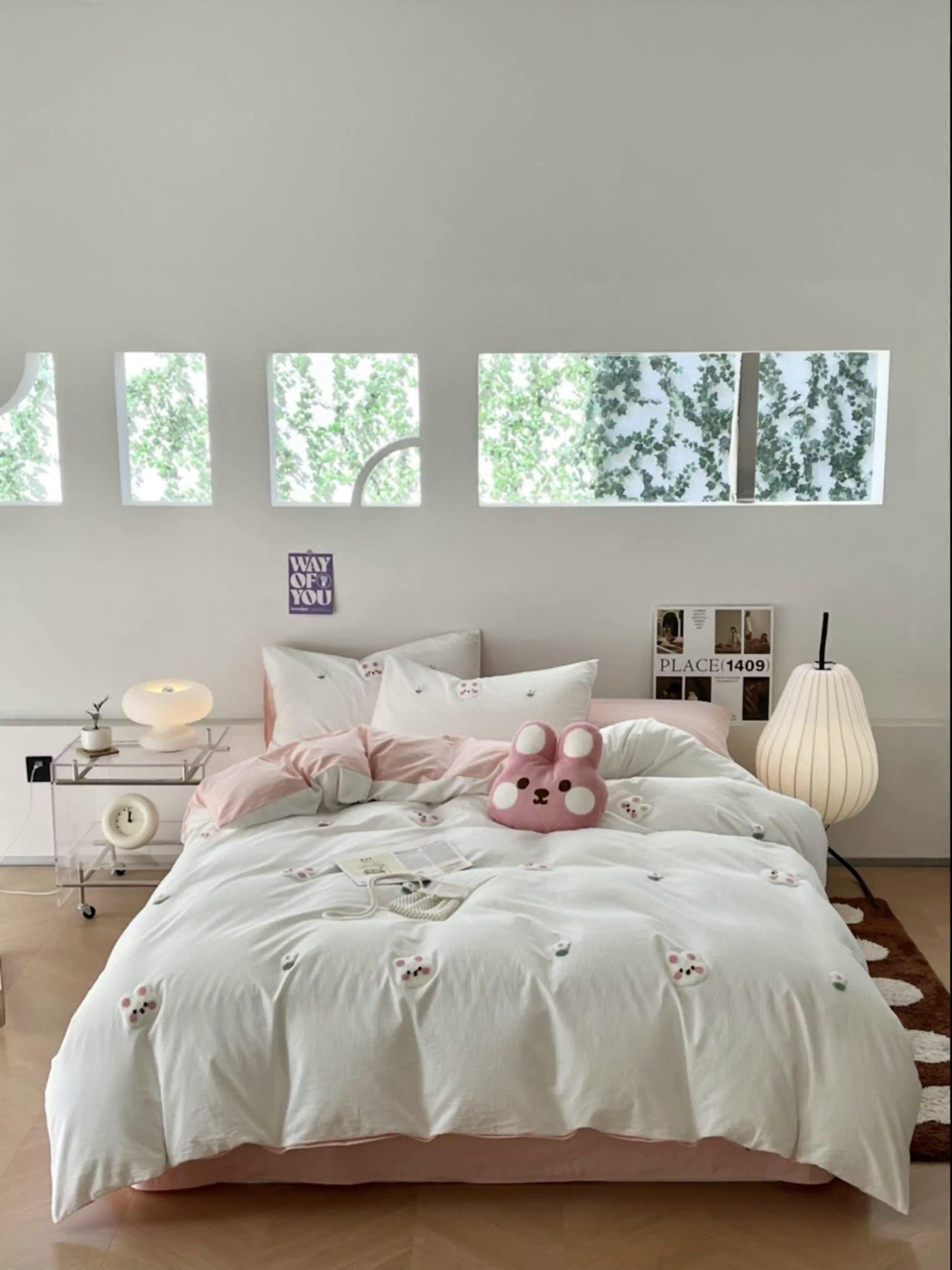 91家纺网 家纺一手货源 找家纺 慕尚家纺 2025新款全棉水洗棉毛巾绣四件套 米兔兔-白玉