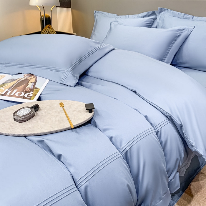 91家纺网 家纺一手货源 找家纺 梧桐家居 2023新款50双股全棉埋绳款四件套-奢系列 天空蓝