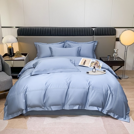 梧桐家居 2023新款50双股全棉埋绳款四件套-奢系列 天空蓝