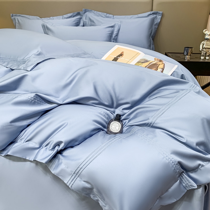 91家纺网 家纺一手货源 找家纺 梧桐家居 2023新款50双股全棉埋绳款四件套-奢系列 天空蓝