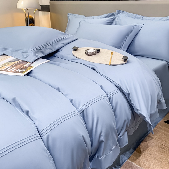 91家纺网 家纺一手货源 找家纺 梧桐家居 2023新款50双股全棉埋绳款四件套-奢系列 天空蓝