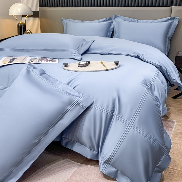 91家纺网 家纺一手货源 找家纺 梧桐家居 2023新款50双股全棉埋绳款四件套-奢系列 天空蓝